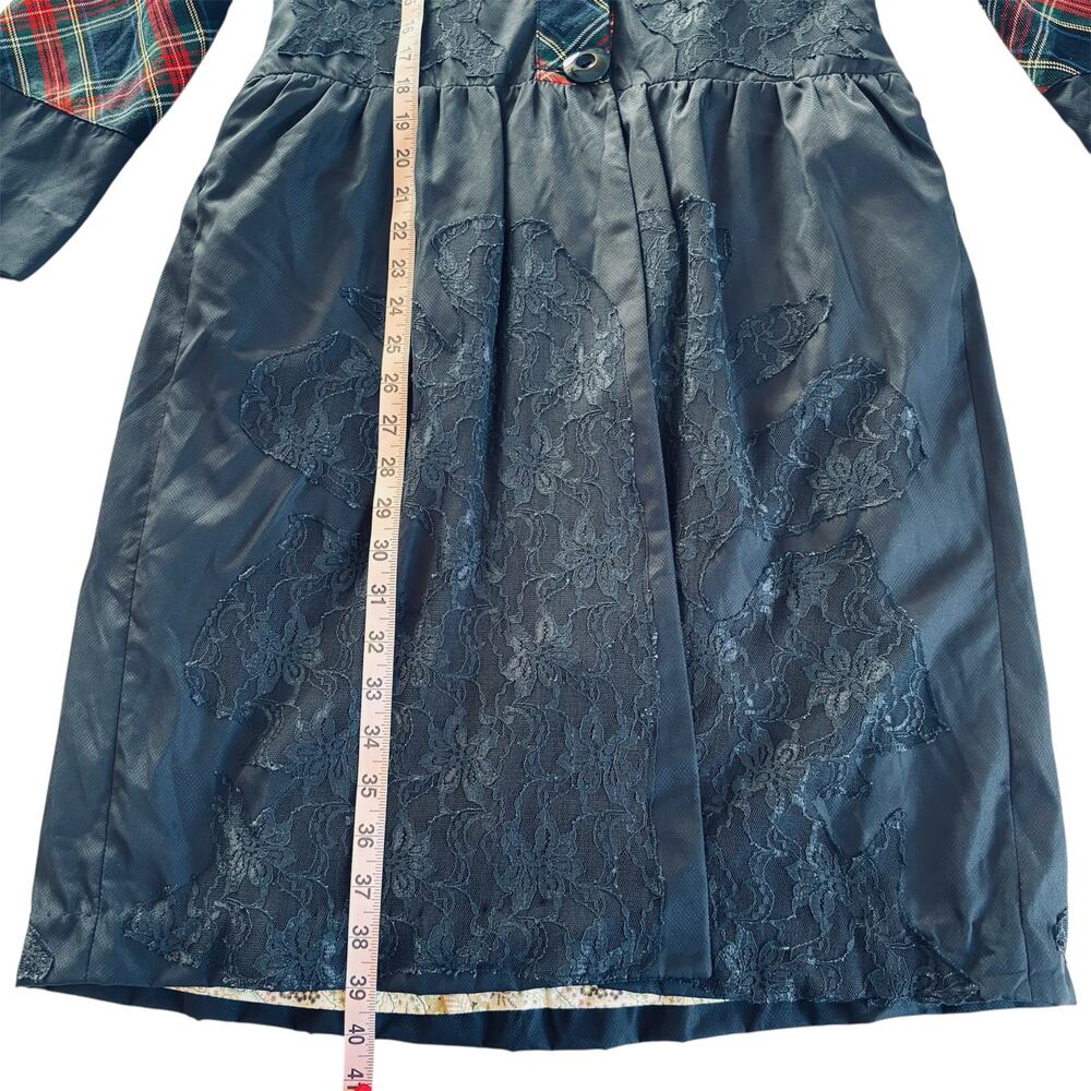 Anna Sui Retro Navy Blue Tartan and Lace Hooded Rain Coat Women’s 38 Small Y2K - Picture 6 of 8